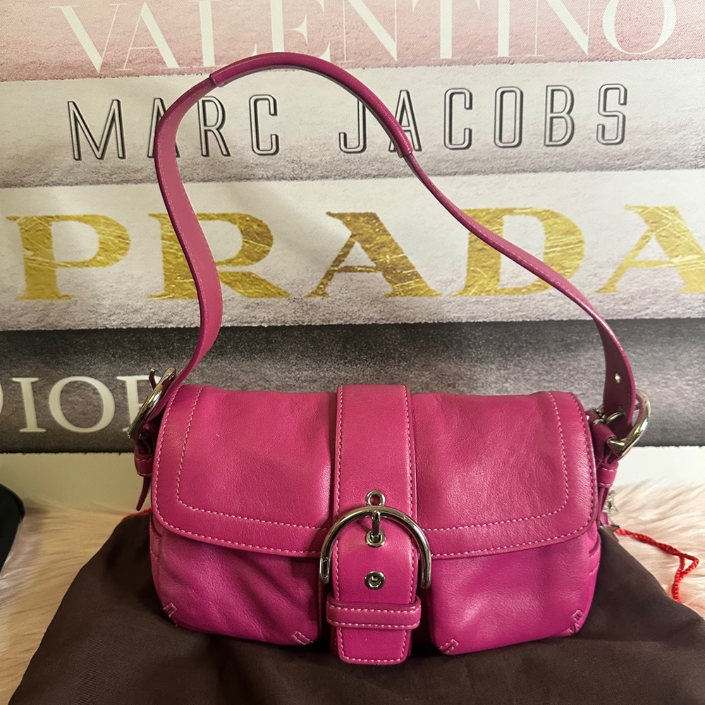 Coach Y2K Soho Pink Flap Bag with Coach bag charm